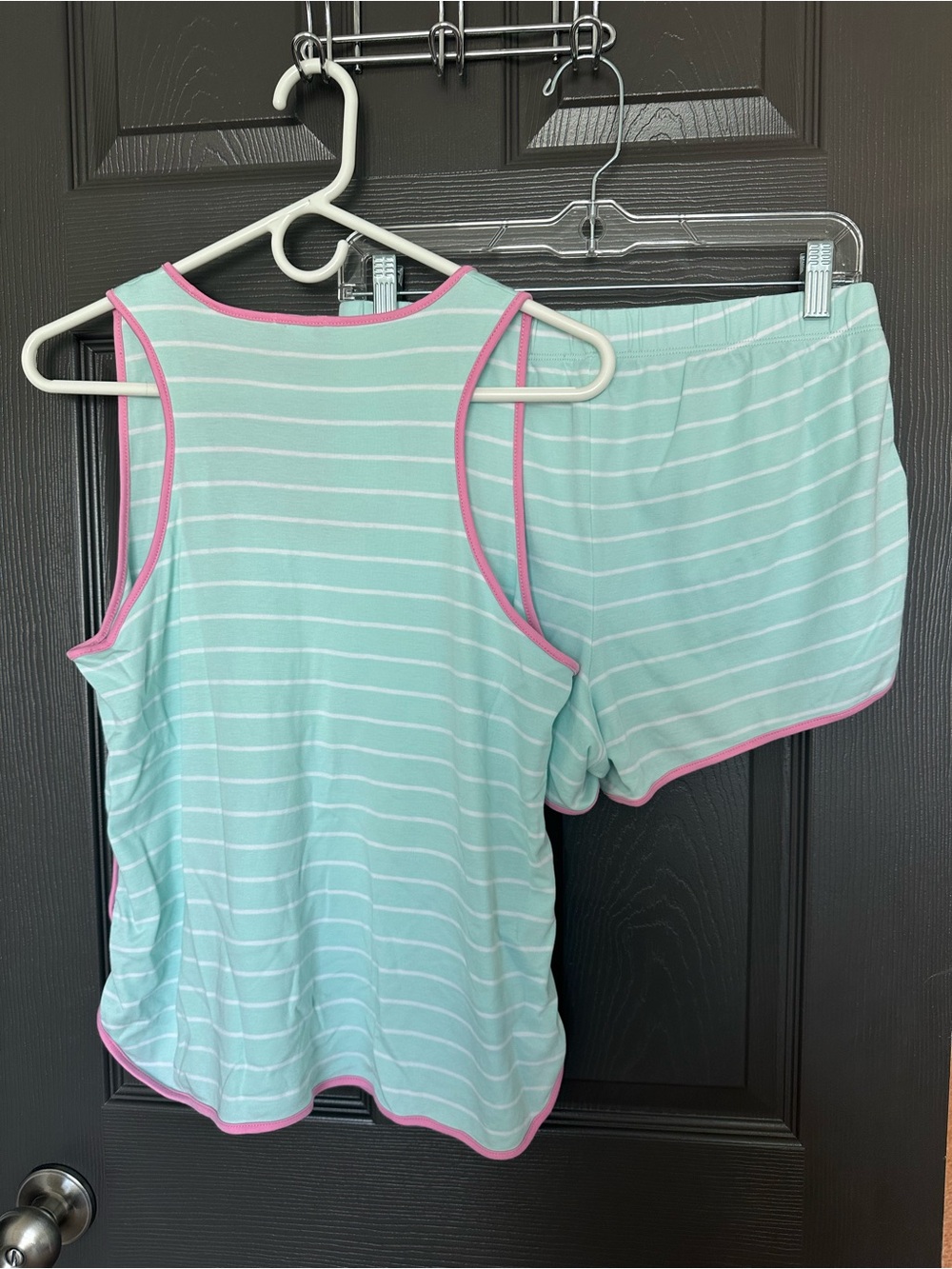 LAKE Pima Cotton Tank & Shorts Pajama Set | Mint Green Stripe | Size Small - Picture 2 of 4